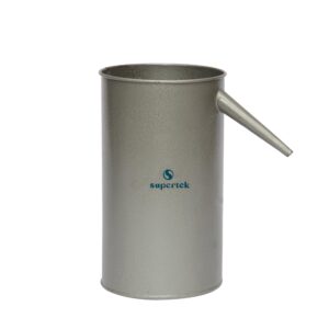 Painted metal displacement vessel with side spout for Archimedes principle and volume displacement experiments in physics labs