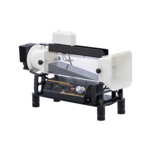 Physics lab apparatus for Bernoulli’s Principle demonstrating fluid flow, pressure variation, and energy conservation using transparent flow channels